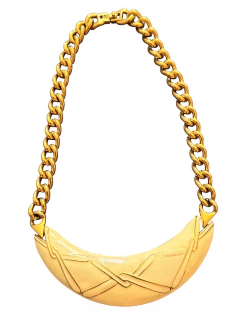 Vintage Monet enamel gold-tone crescent statement necklace signed